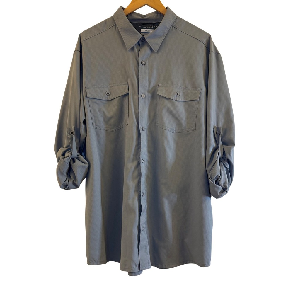 Columbia Men's Gray Sun Protection Long Sleeve Button Up Shirt XL Omni-Shade - Picture 2 of 12